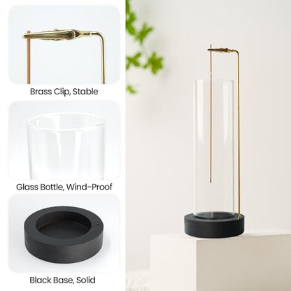 Incense Holder for Sticks, Anti-Ash Flying Incense Burner with 30 Incense Sticks, Detachable Glass Ash Catcher (Black, 2Pcs - color: Black-2pcs