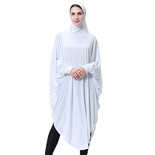 khalat Women's One-Piece Muslim Abaya Dress Large Overhead Prayer Ramadan Long Hijab Dress - color: White, size: Medium