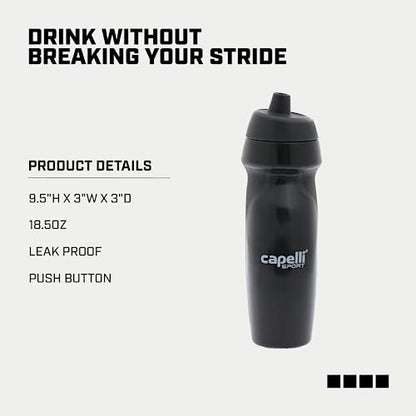 Capelli Sport Sports Water Bottle, Plastic Squeeze Water Bottle with Easy Open Nozzle and Grip Panels, Black, 18.5oz - color: Black