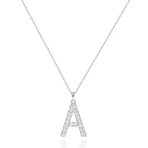 Tarsus Initial Cubic Zirconia Necklace Jewelry Gifts for Women Adjustable Chain 18" + 2" - style: Silver-A-Diamond style