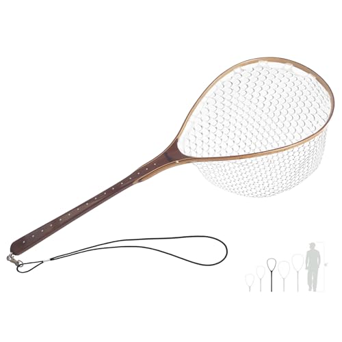 Riverruns Fly Fishing Net Landing Net Wooden Net Soft Rubber Mesh Trout Net Freshwater Saltwater Fishing Net with Safety Cord Net Gifts for Father Men - color: Long Handle Wooden Net