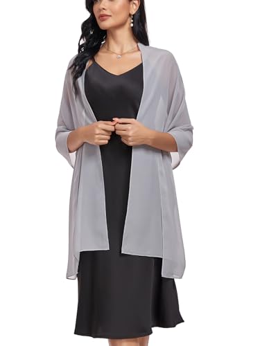 Shawls and Wraps Soft Chiffon Scarve Scarf For Evening Party Dresses Wedding Stole - color: Silver Gray