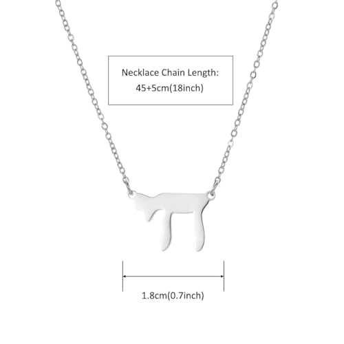 Stainless Steel Hebrew CHAI Necklace | Hand of Fatima Pendant | Turkish Evil Eye Charm | Israel Map Blessing Necklace | Protection Jewelry for Women men Include a Gift Box - color: Silver-Chai-1179