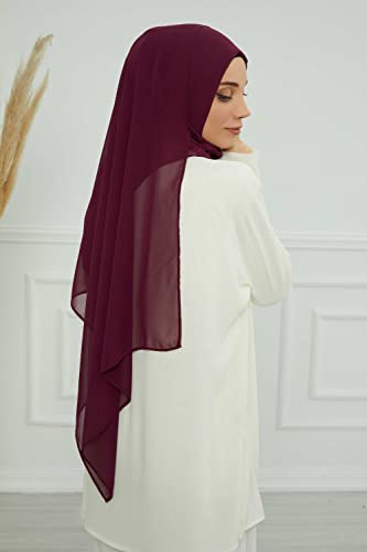 Aisha's Design Instant Chiffon Shawl for Women Modesty Turban Hijab Head Wrap Ready to Wear Women Headscarf - color: Damson
