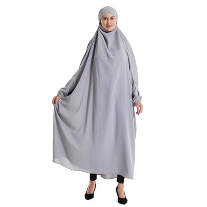 Lmdudan Muslim Women Islamic Full Cover Prayer Dress Long Sleeve Loose Abaya Hijab Outfit 2026 Ramadan Modest Prayer Clothes - color: Gray, size: X-Large