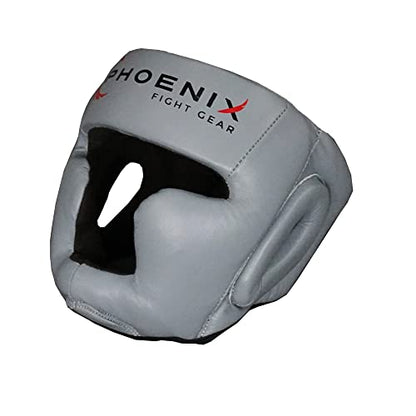 Flight Headgear w/Cheek and Chin Support, Leather Sparring Headgear, Boxing, MMA, Muay Thai Kickboxing, Mixed Martial Arts, UFC - color: Grey, size: Small
