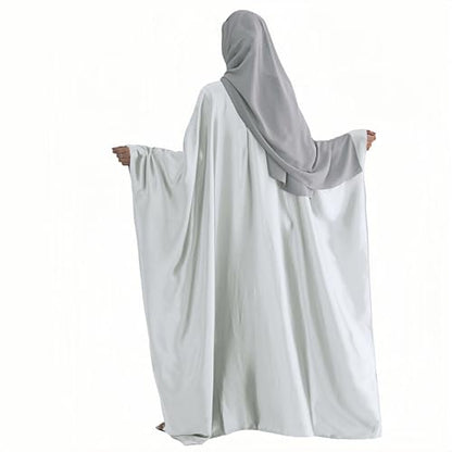 Abaya Muslim Women Dress Satin Batwing Sleeve Kaftan Maxi Arabian Dubai Islamic Ramadan Prayer Dress with Hijab Scarf - color: Grey