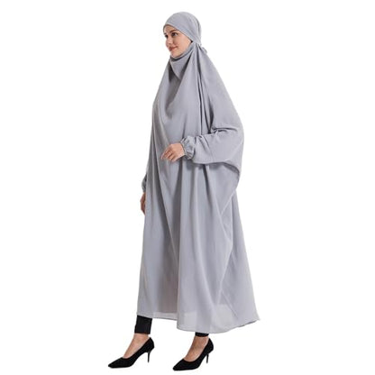Lmdudan Muslim Women Islamic Full Cover Prayer Dress Long Sleeve Loose Abaya Hijab Outfit 2026 Ramadan Modest Prayer Clothes - color: Gray, size: X-Large