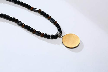 MEALGUET Allah Medallion Necklace, Stainless Steel Islamic Jewelry,Arabic Jewelry,Allah Name of God Round Pendant Necklace for Women and Men with Agate Beaded Chain, Muslim Gift Jewelry, Gift - style: Gold Plated-gemstone necklace