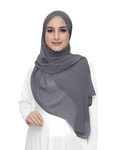 Premium Chiffon Hijab Head Scarf Shawl Wrap for Muslim Women Lightweight - color: Dark Gray