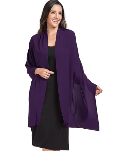 Chiffon Shawl and Wraps for Women Warm Scarves Wedding Evening Bridal Scarfs Pashmina Shawls - color: Eggplant