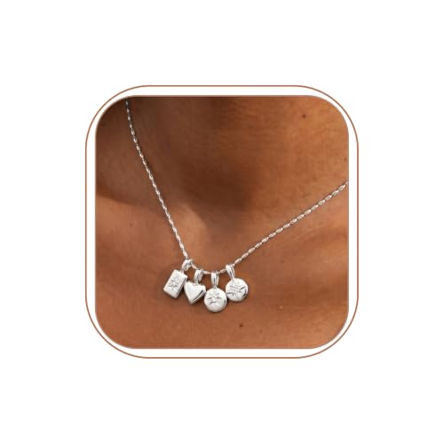 Gold Necklace for Women Dainty Cubic Zircon Pendant Necklace with Removable Heart/Teardrop/Round/Rectangle Pendant Necklace Non Tarnish Gold Diamond Necklaces - style: Four Heart & Stars Charms-SL
