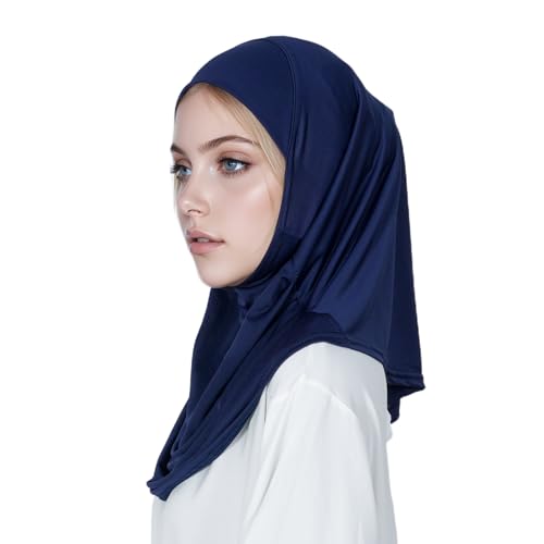 Solid Color Hijab for Women Muslim Prayer Scarfs for Women Women's Instant Hijab Modest Islamic Khimar - color: Navy