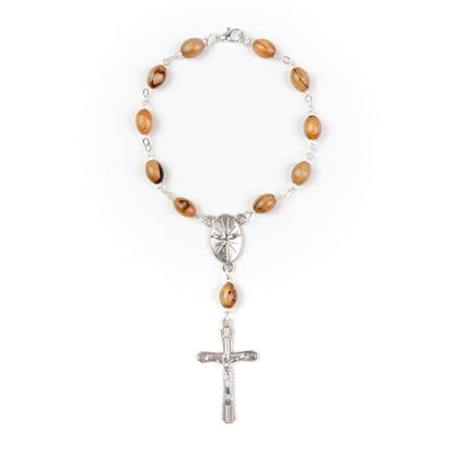 Car Rosary From The Holy Land of Bethlehem - 7" Confirmation With Crucifix & Dove Medal, Olive Wood Catholic Pocket With Wooden Beads & Lobster Clasp - color: Confirmation