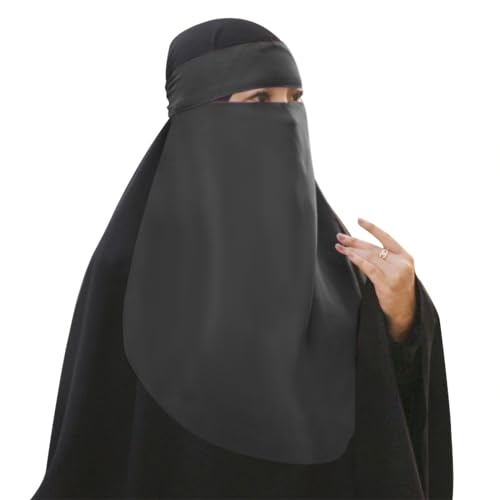 Single Layer Niqab, Soft Chiffon Muslim Veil Face Cover, One Layer Nose Piece, Hijab Prayer Face Mask for Women Men - color: Grey