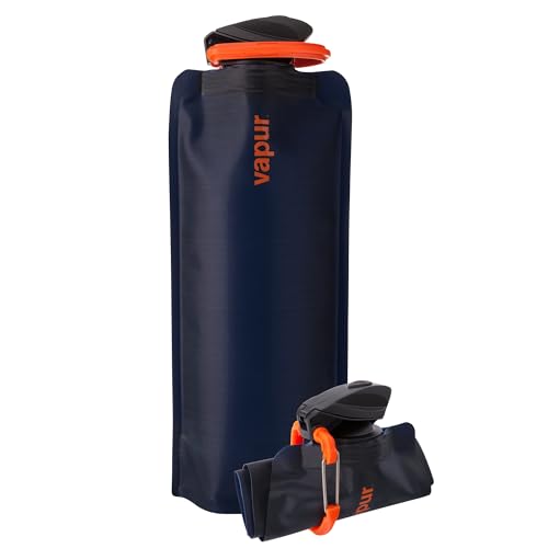 Vapur Collapsible Water Bottle with Carabiner - 34oz (1L), Night Blue - Flexible and Lightweight Water Bottle for Travel, Concert, Hiking, and Outdoor Adventures - BPA-Free, Dishwasher-Safe, Freezable - color: Night Blue