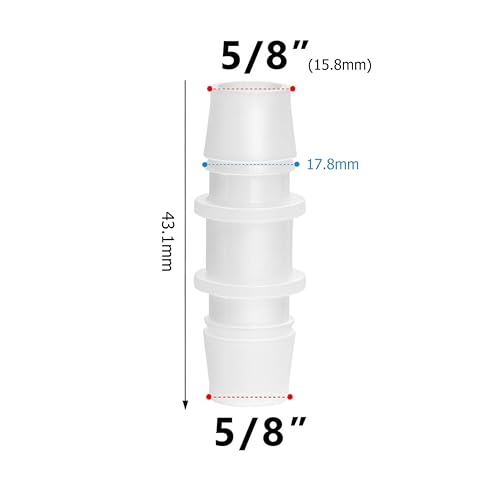 Quickun Plastic Hose Barb Fitting, 5/8" x 5/8" Barbed Splicer Mender Joint Adapter Union Fitting (Pack of 5) - size: 5/8 Inch
