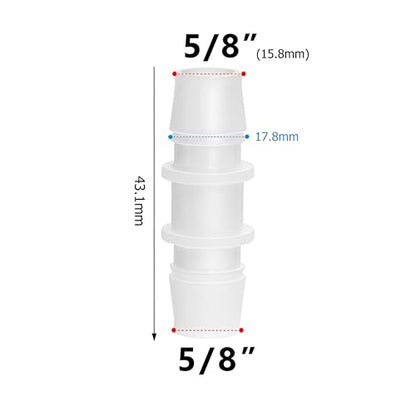 Quickun Plastic Hose Barb Fitting, 5/8" x 5/8" Barbed Splicer Mender Joint Adapter Union Fitting (Pack of 5) - size: 5/8 Inch