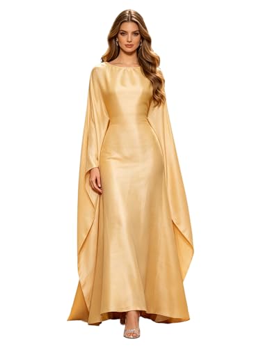 Shinsto Women Satin Prayer Dress Kaftan Robe Musulmane Femme Flashy Gown Luxury Party Wear Nightclub Outfit - color: Yellow, size: 1