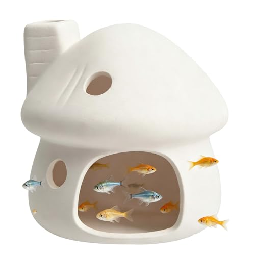 Saim White Ceramic Mushroom Aquarium Decor, Fish Tank Hideout Cave, Betta Shrimp Pleco Goldfish Breeding Hiding Shelter Ornament - color: White