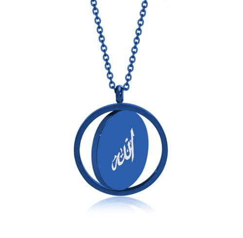 Religious Christian Cross/Freemasonry/Mountain Forest Jewelry 25mm Stainless Steel Round ID Tag Spinner Pendant Necklaces,Hiking Camping Lover Gift - style: Blue-Allah Symbol A