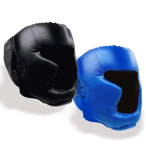 2 Pack Boxing Headgear Equipment for Taekwondo, Sparring, MMA, Muay Thai - Safety Helmet Protective Gear for Men Women Beginners - color: Black,Blue