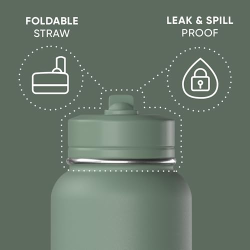 Hydrapeak 32oz Sport Insulated Water Bottle with Straw Lid, Leak & Spill Proof, Keeps Drinks Cold for 24 Hours, Hot for 12 Hours, Premium Stainless Steel Water Bottles (32oz, Sage Leaf) - color: Sage Leaf