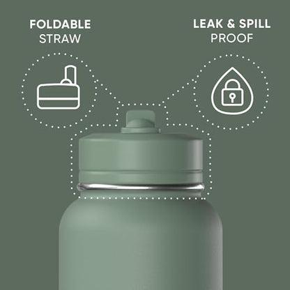 Hydrapeak 32oz Sport Insulated Water Bottle with Straw Lid, Leak & Spill Proof, Keeps Drinks Cold for 24 Hours, Hot for 12 Hours, Premium Stainless Steel Water Bottles (32oz, Sage Leaf) - color: Sage Leaf