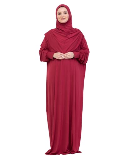 Prien Prayer Dress For Women, Cotton Muslim Abaya, Soft Hijab, Elegant Turkish Islamic Wear For Eid, Ramadan, Umrah, Hajj - color: Burgundy