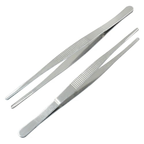 8 Inch Stainless Steel Forceps, 2 Pcs, Straight Metal Tweezers | General Application, Kitchen, Crafts, Plants - size: 8 Inch
