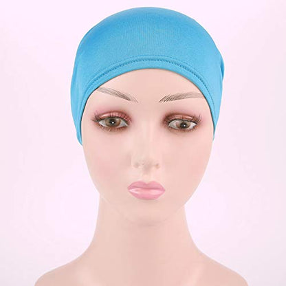Women Flower Elastic Turban Beanie Head Scarf wrap Chemo Cap hat for Cancer Patient - color: Blue