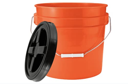 House Naturals 3.5 Gallon Food Grade Orange Bucket Pail with Black Air-Tight Screw on Lid (Pack of 2) BPA Free Made in USA containers
