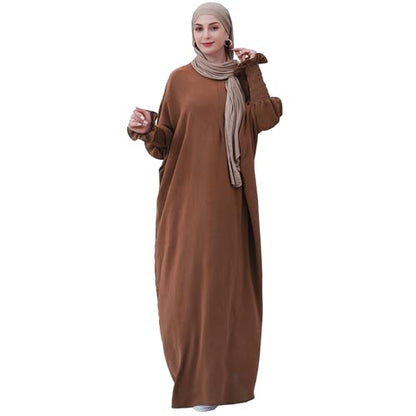 khalat Womens Muslim Prayer Dress Front Zipper Kaftan Islamic Robe Modest Solid Abayas for Women Muslim - color: Coffee