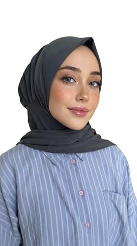 Instant Hijab Scarf for Women – Soft, No-Iron, No-Pins, Ready-to-Wear Hijab – Stretchy & Lightweight Polyester Fabric - color: C10 Antrasite