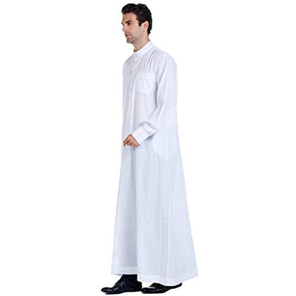 Lenmipot Men's Muslim Clothes Durable Kaftan Robe Dubai Long Gown Ethnic Clothes,1pc Soft Robe - color: B White, size: X-Large