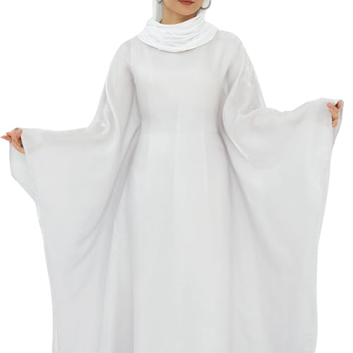 Dubai Bat Sleeve Dress Shiny Robe for Women Muslim 1pc Abaya Eid Prayer Clothes Soft Dubai Travel Party Dress Maxi Abaya - color: Silver Greya, size: Large