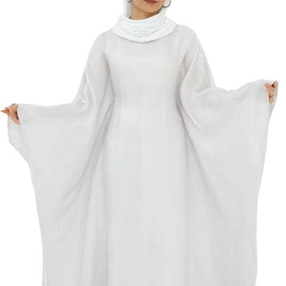 Dubai Bat Sleeve Dress Shiny Robe for Women Muslim 1pc Abaya Eid Prayer Clothes Soft Dubai Travel Party Dress Maxi Abaya - color: Silver Greya, size: Medium