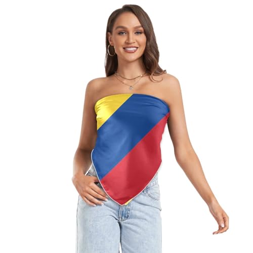 Bandana Square Head Scarf for Women Satin Hair Wrap Fashion Headband 27" - color: Colombian Flag
