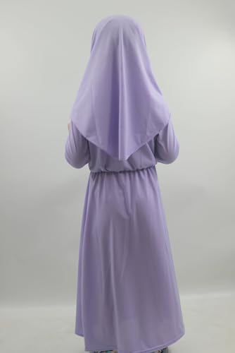 Girls Kids 2 Pcs Muslim Abaya Prayer Dress with Hijab Islamic Headscarf for Girl Robe Ramadan Eid Clothes - color: Lavender, size: Height 120CM-130CM