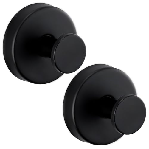 Suction Cup Hooks for Shower,Stainless Steel Towel Hooks No Drill | Vacuum-Lock Mount, Removable and Reusable for Glass, Tile, Metal and Smooth Non-Porous Surfaces(2Pack, Matte Black) - color: Matte Black