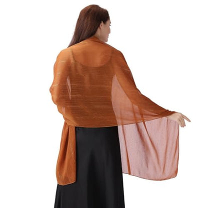 OurLore Chiffon Shawls Wraps for Women Sheer Glitter Scarf Sparkly Rhinestones Shoulder Sarong Cover Up Hijab for Wedding - color: Coffee