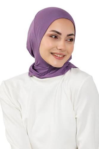 Aisha's Design Full Coverage%95 Cotton Bonnet for Women, Ready-to-Wear Hijab Bonnet Headscarf with Neck Coverage - color: Purple