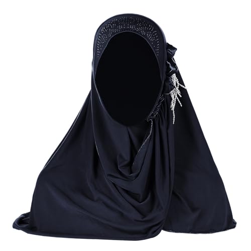 Women Soft One Piece Hijab Long Muslim Turban Islamic Full Head Scarf - color: 3 Flowers/Navy