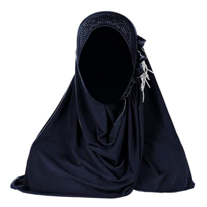 Women Soft One Piece Hijab Long Muslim Turban Islamic Full Head Scarf - color: 3 Flowers/Navy