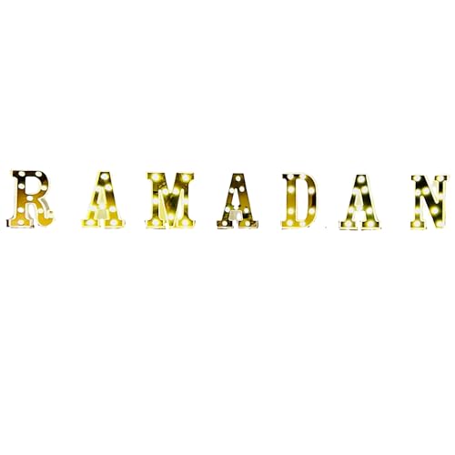 Ramadan Decor LED Gold Signs Decorations for Home Ramadan Iftar Party Décor Table Top R.A.M.A.D.AN Décor Fireplace Centerpiece Islamic Home Art 8" each piece (Ramadan) - color: Ramadan
