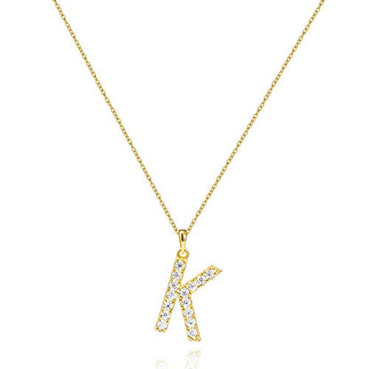 Tarsus Initial Cubic Zirconia Necklace Jewelry Gifts for Women Adjustable Chain 18" + 2" - style: Gold-K-Diamond style