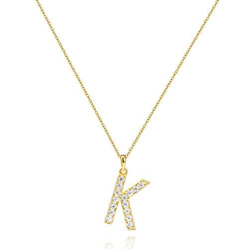 Tarsus Initial Cubic Zirconia Necklace Jewelry Gifts for Women Adjustable Chain 18" + 2" - style: Gold-K-Diamond style