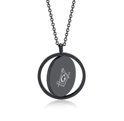Religious Christian Cross/Freemasonry/Mountain Forest Jewelry 25mm Stainless Steel Round ID Tag Spinner Pendant Necklaces,Hiking Camping Lover Gift - style: Black-Freemasonry