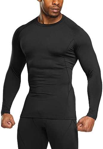 TSLA Men's Thermal Long Sleeve Compression Shirts, Athletic Base Layer Top, Winter Gear Running T-Shirt - color: Heatlock Round Neck Black, size: X-Large