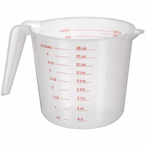 4 Cup Plastic Measuring Cup 32 oz Clear Liquid Measuring Pitcher with Easy Pour Spout and Marked Measurements for Cooking, Baking and Kitchen Use